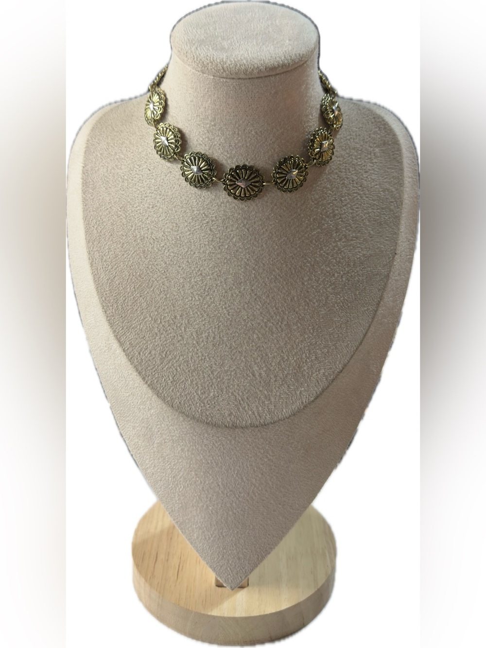 10” length adjustable Shyanne Gold Floral Medallion Choker Necklace